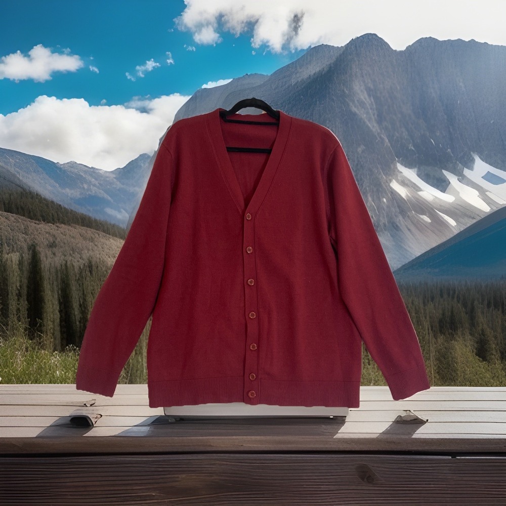 Men's‎ burgundy button up cardigan size large 80% cotton 20% acrylic long sleeve